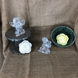 Pair of Vintage Iridescent Cherub Angel Candle Holders Made in Taiwan 5” Tall